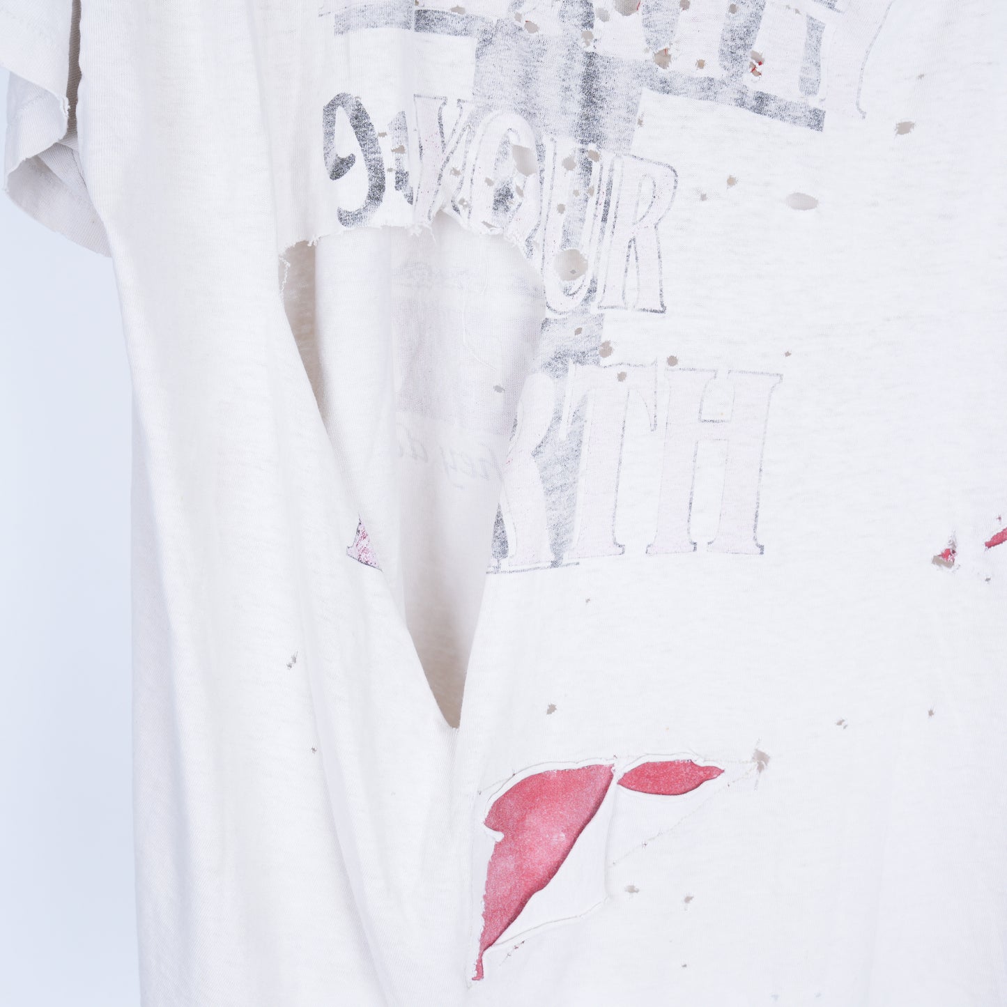 VINTAGE THRASHED JESUS FATHER FORGIVE THEM FADED WHITE T-SHIRT