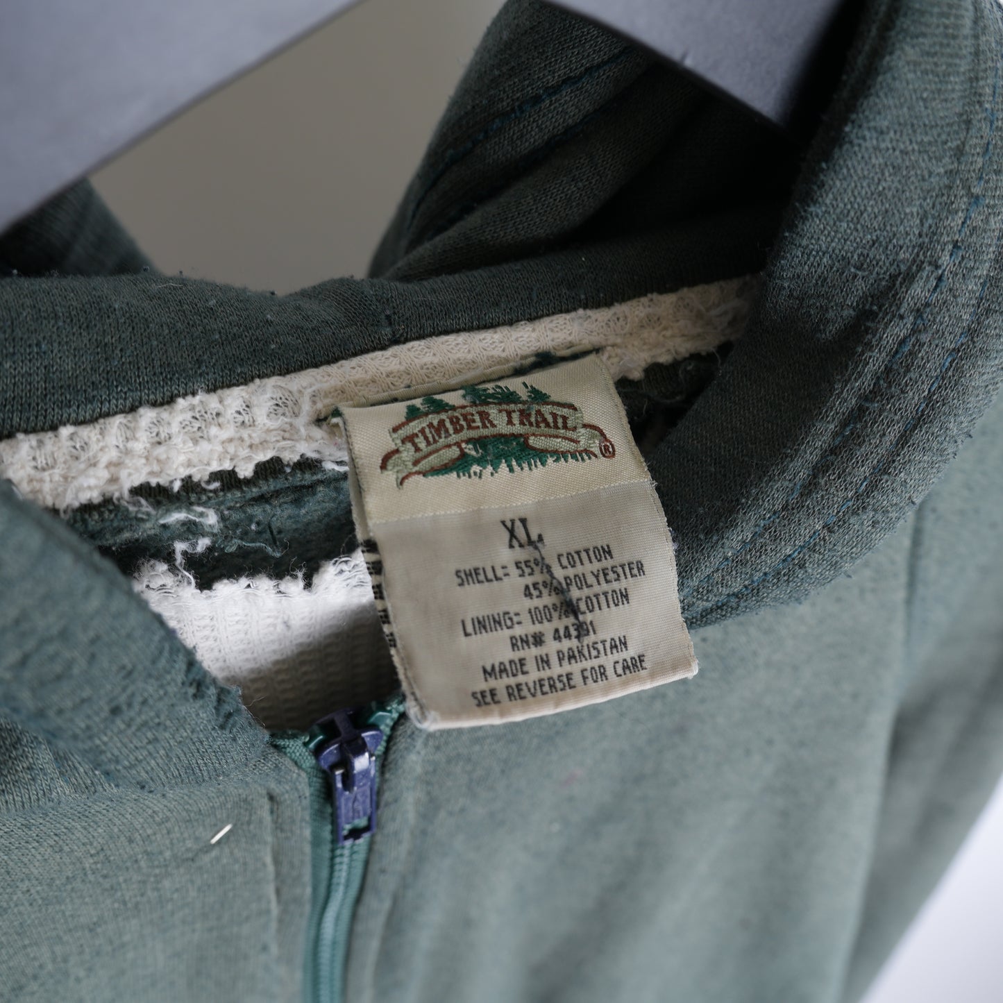 SMOKED SAGE GREEN VINTAGE THERMAL ZIP HOODIE