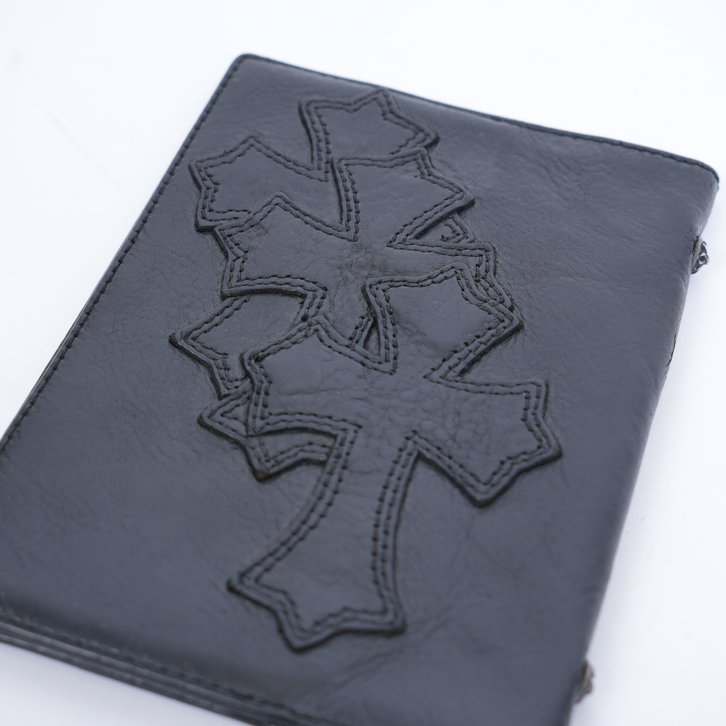 CHROME HEARTS BLACK LEATHER PATCH PASSPORT HOLDER