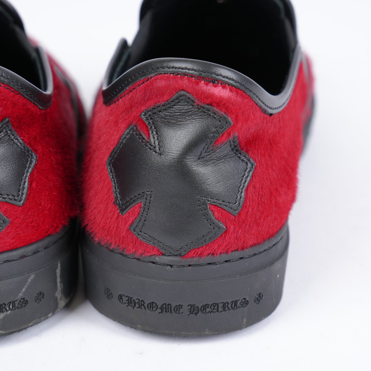 CHROME HEARTS RED PONY HAIR DAGGER SLIP ON
