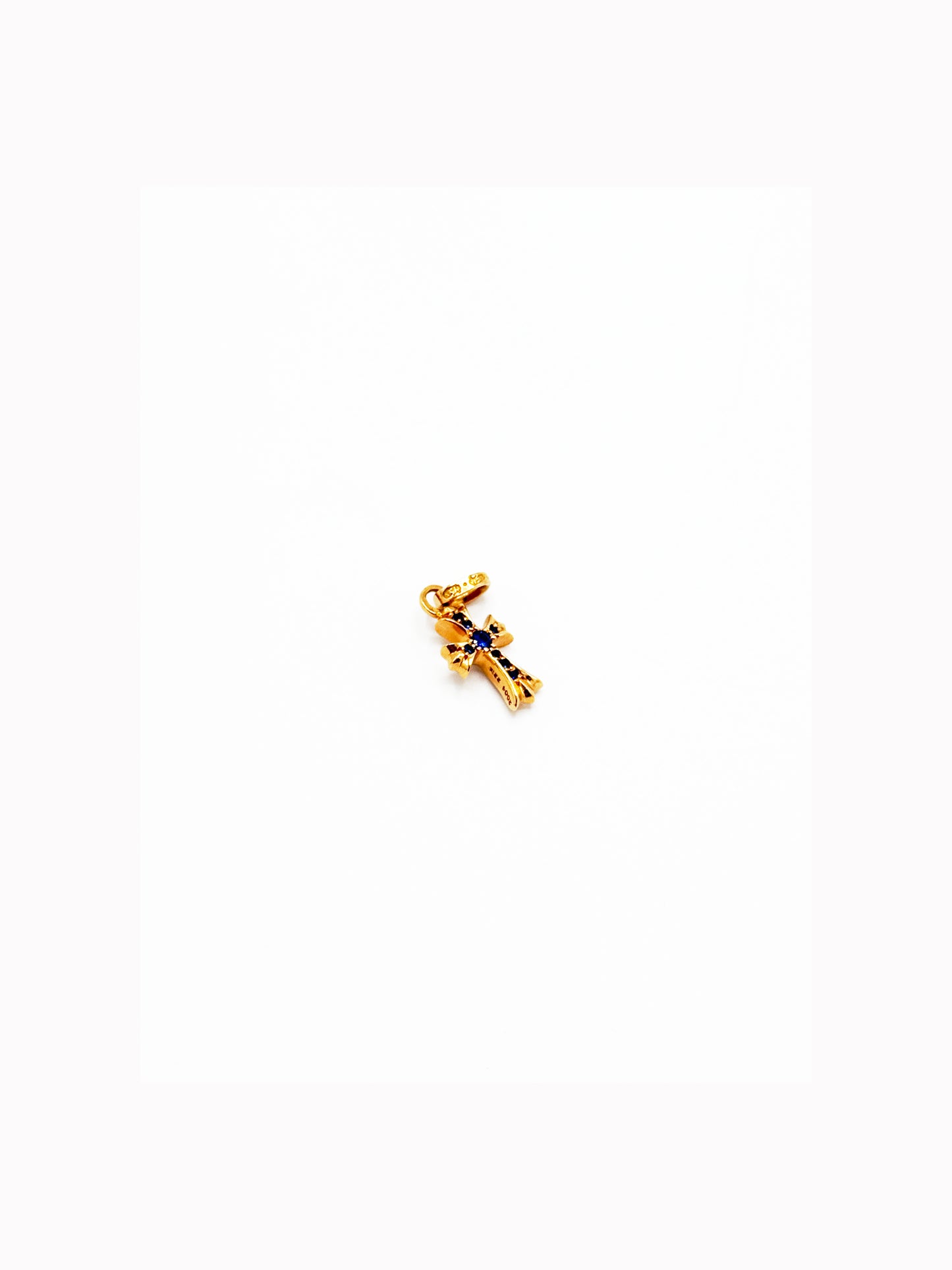 CHROME HEARTS 22K Gold Baby Fat Cross Pendant Pave Sapphire