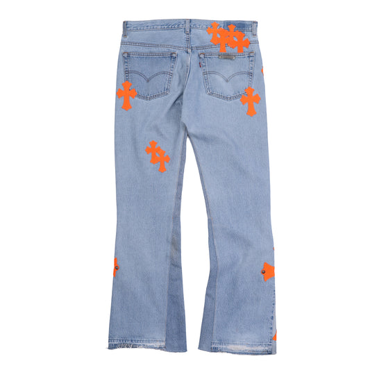 CHROME HEARTS BIG PATCH ORANGE FLARED DENIM
