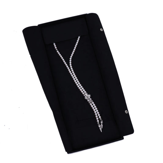 Mikimoto 18K White Gold Cross Bolo Tie Necklace