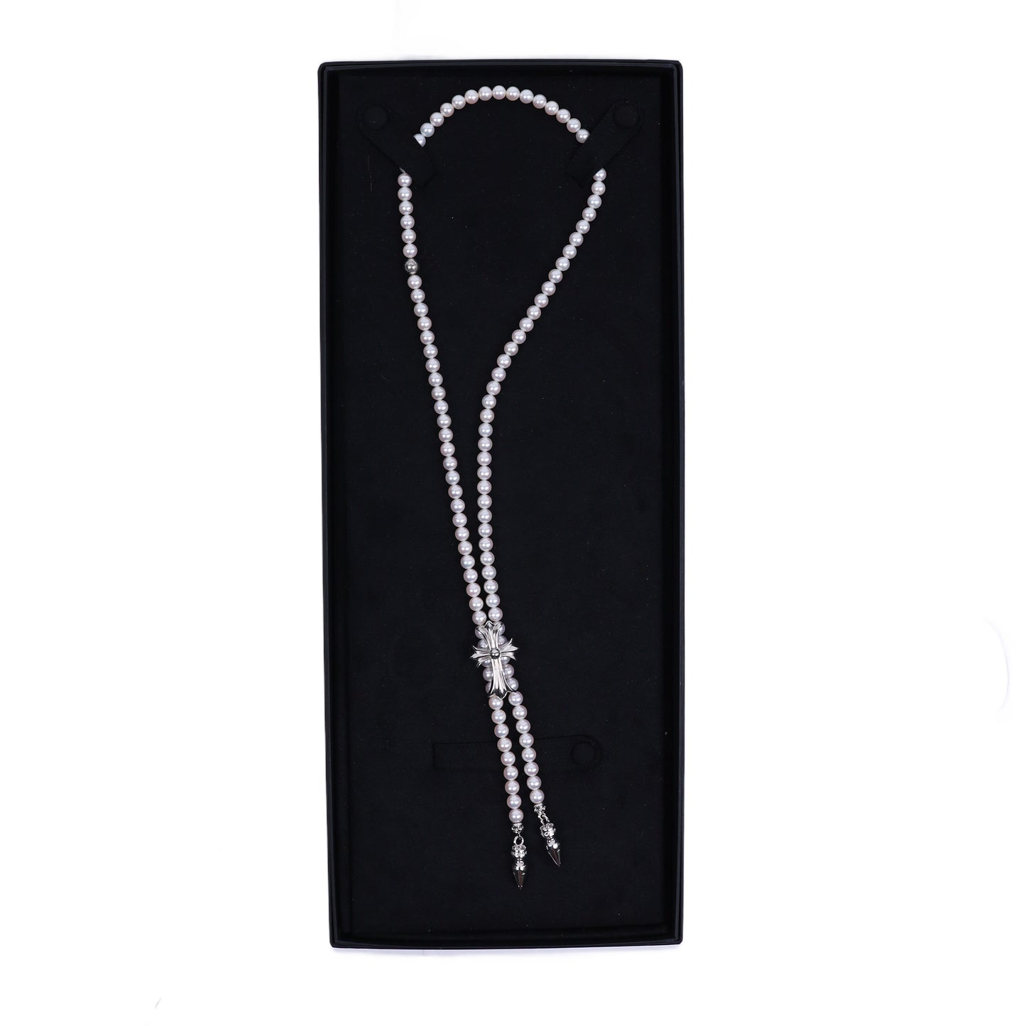 Mikimoto 18K White Gold Cross Bolo Tie Necklace