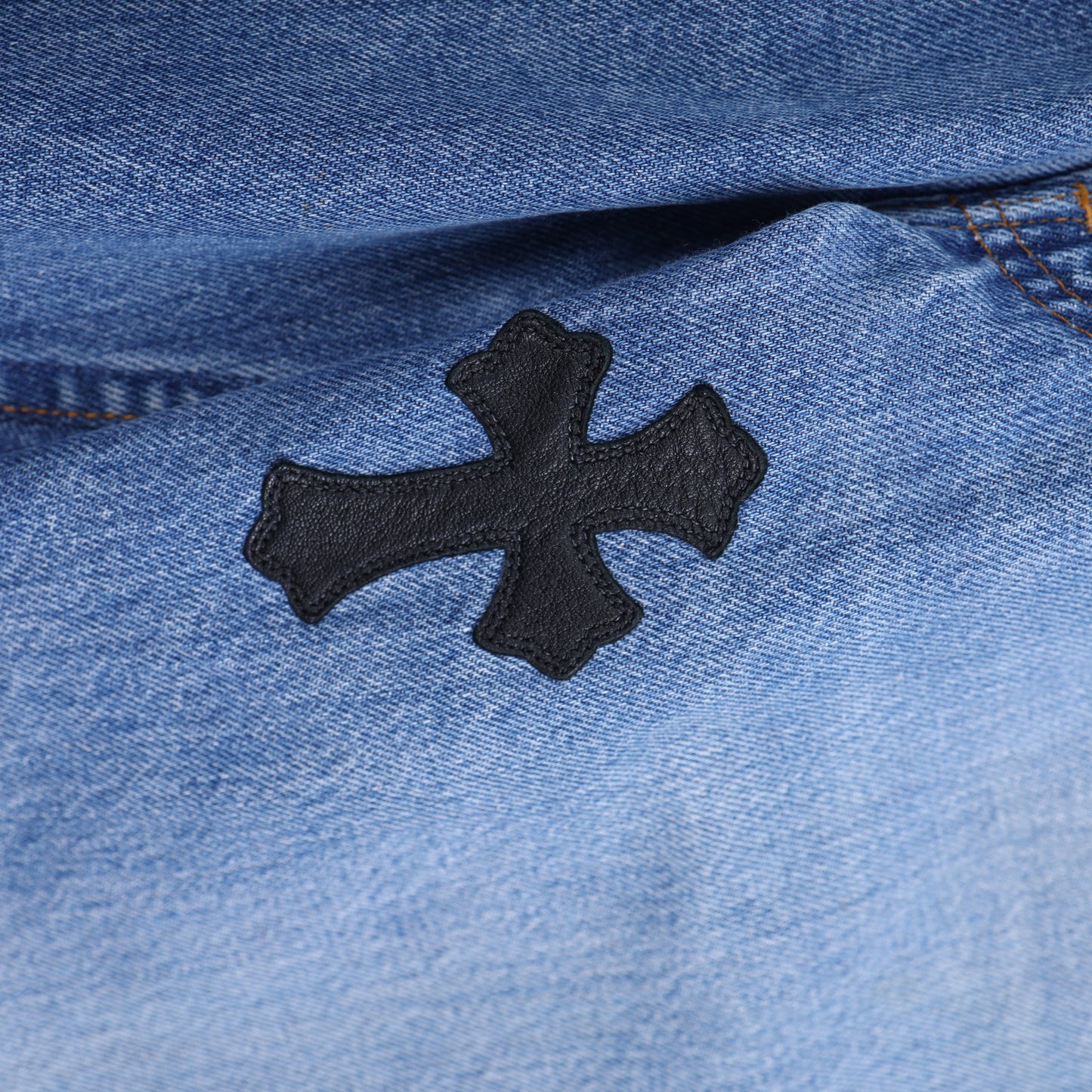 ORANGE TAB 505 LIGHT WASH CROSS PATCH DENIM