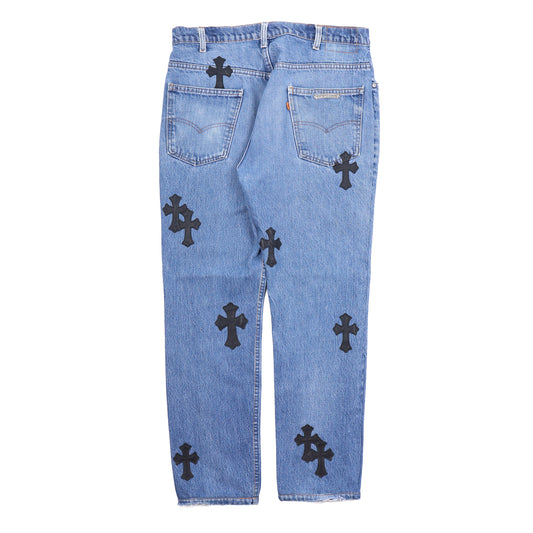 ORANGE TAB 505 LIGHT WASH CROSS PATCH DENIM