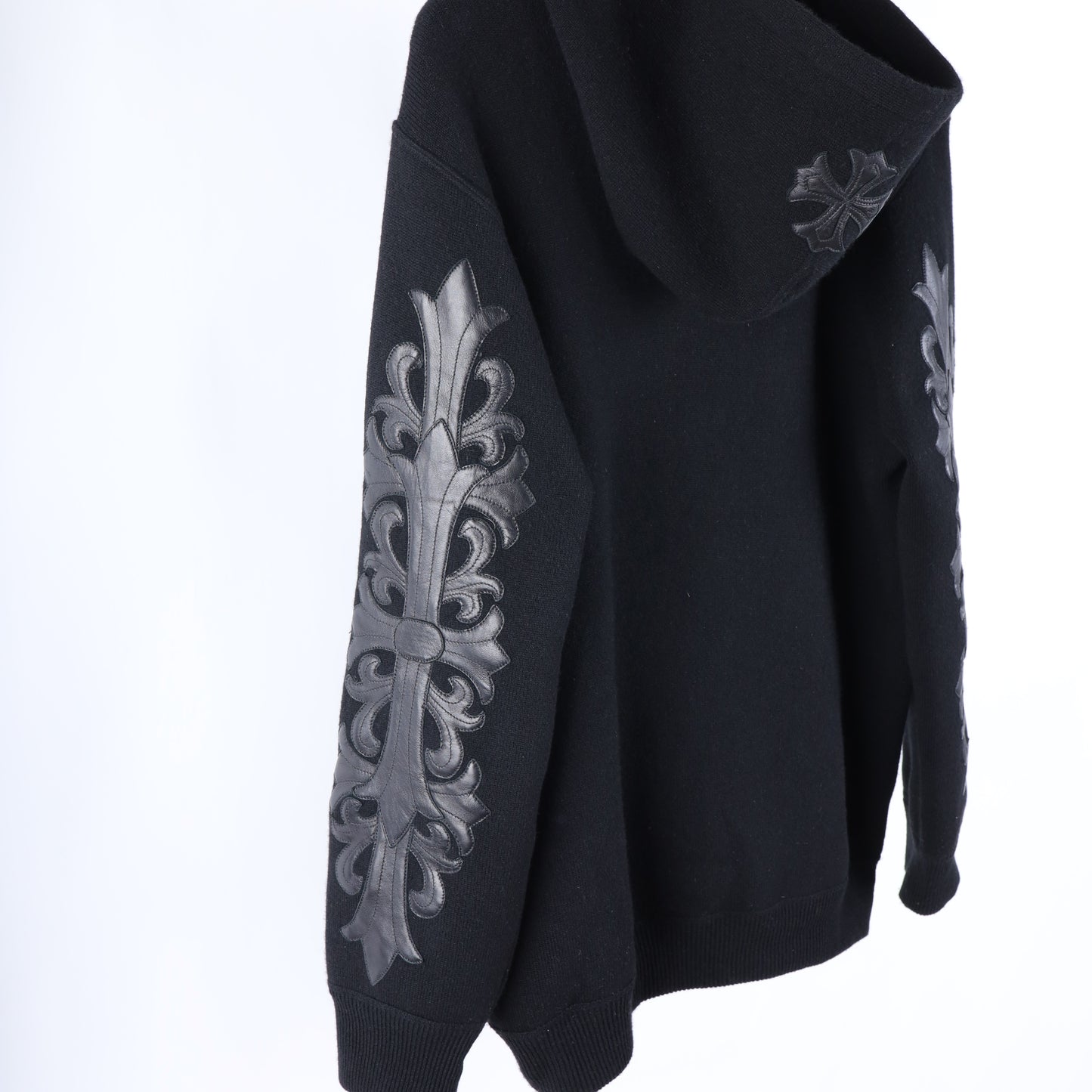 CHROME HEARTS CASHMERE HOODIE WITH FLEUR PATCHES