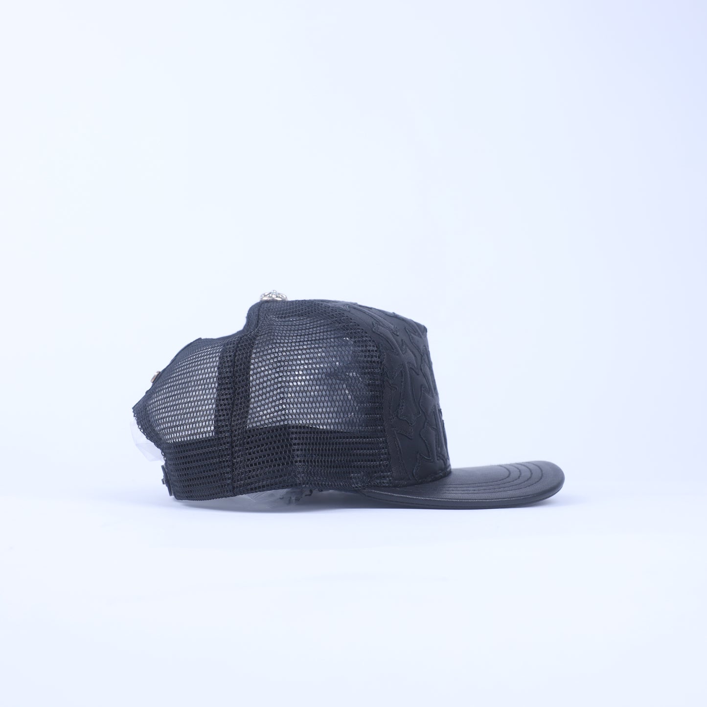 BLACK LEATHER CROSS PATCH HAT