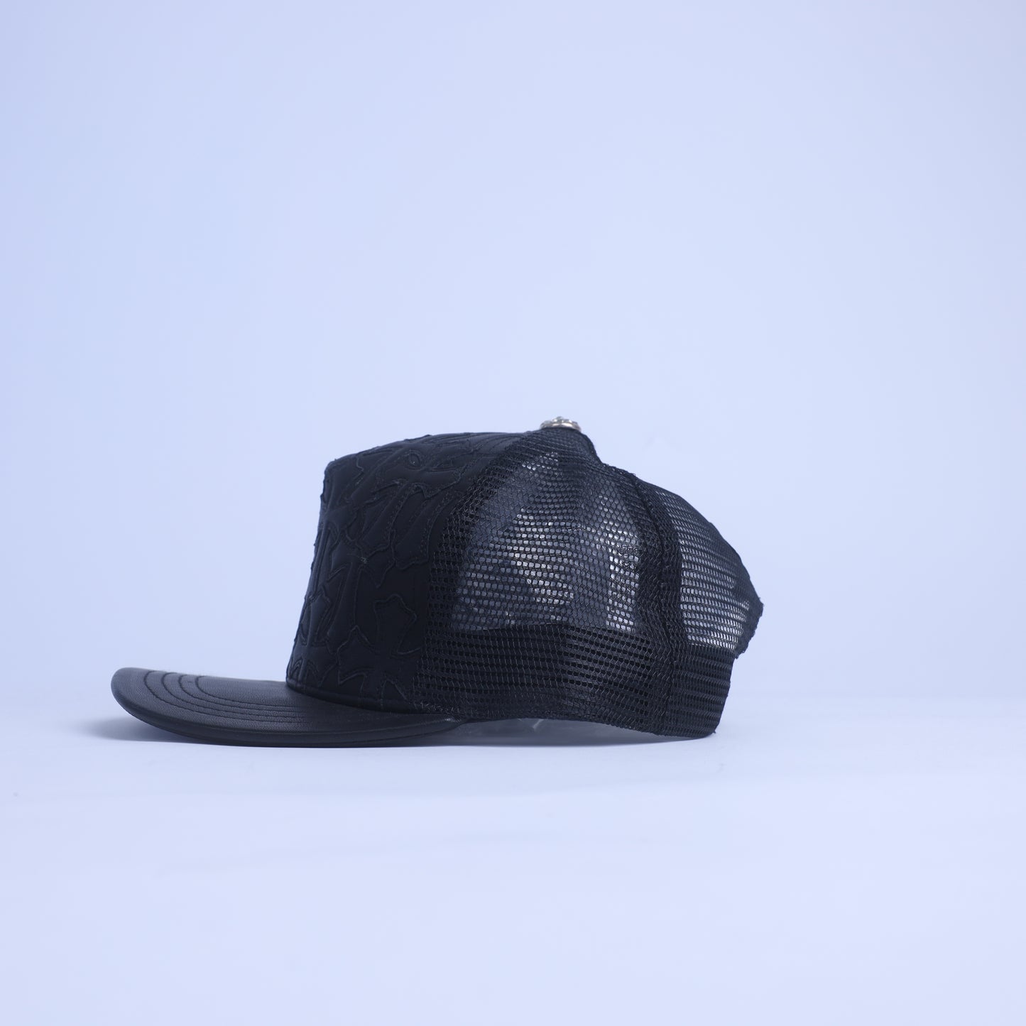BLACK LEATHER CROSS PATCH HAT