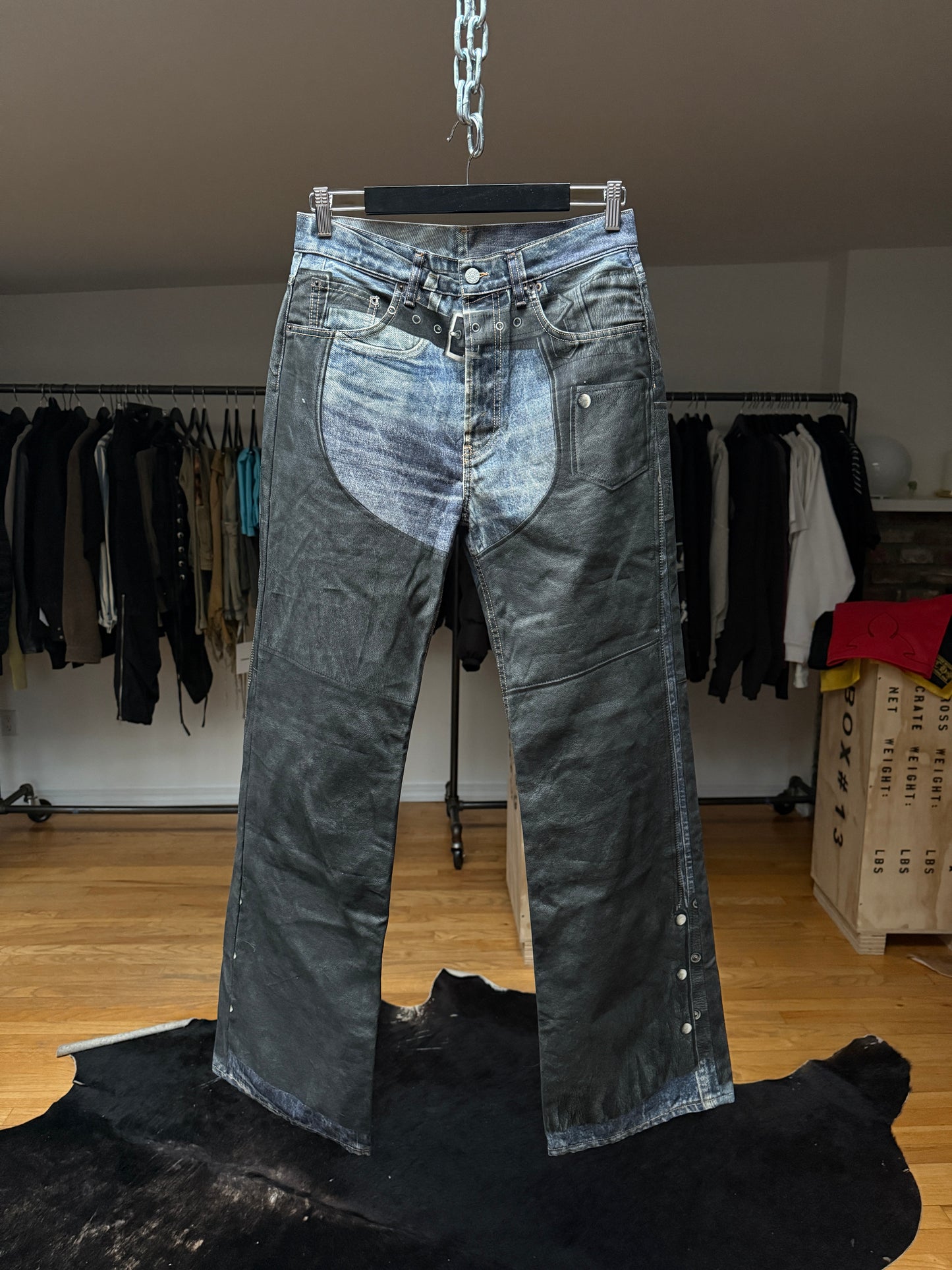 Acne Studios Trompe l'Oeil Faux Leather Chaps Jeans