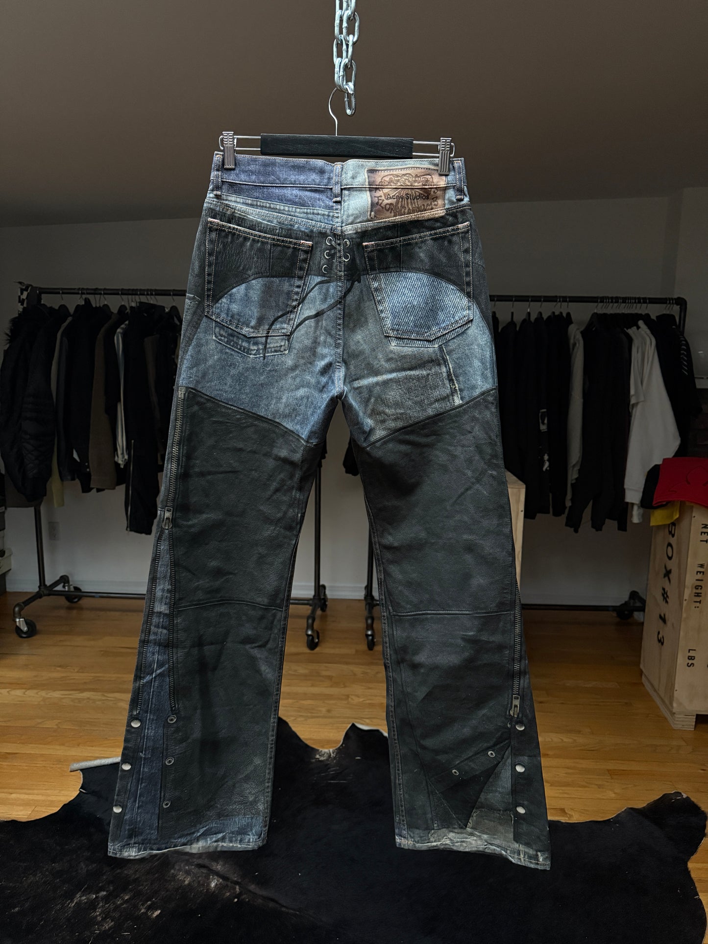 Acne Studios Trompe l'Oeil Faux Leather Chaps Jeans