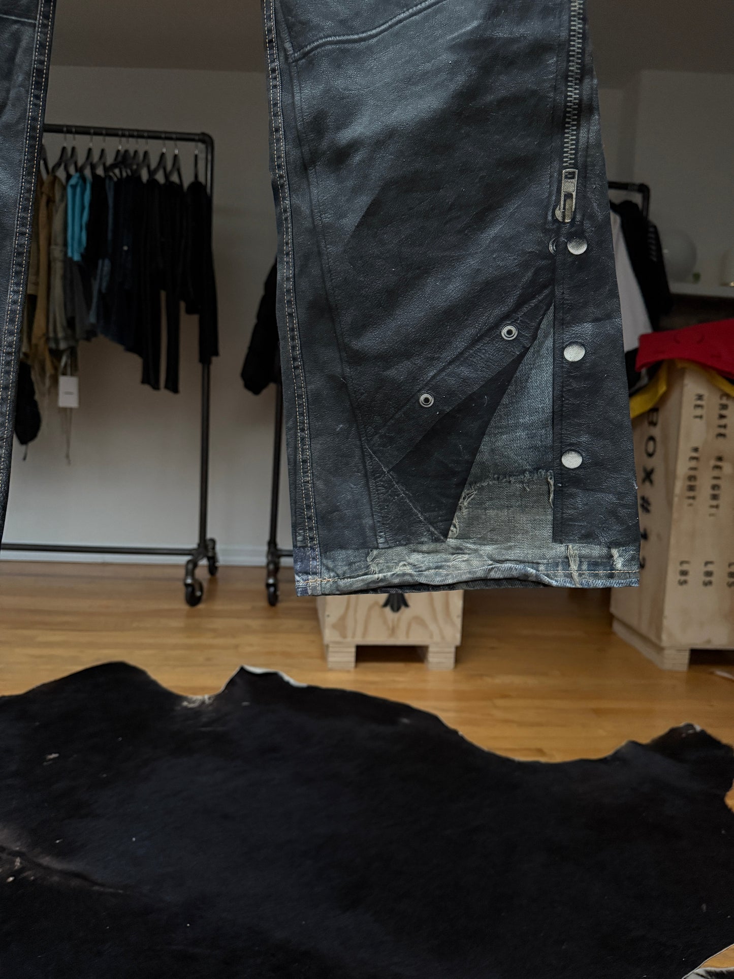 Acne Studios Trompe l'Oeil Faux Leather Chaps Jeans