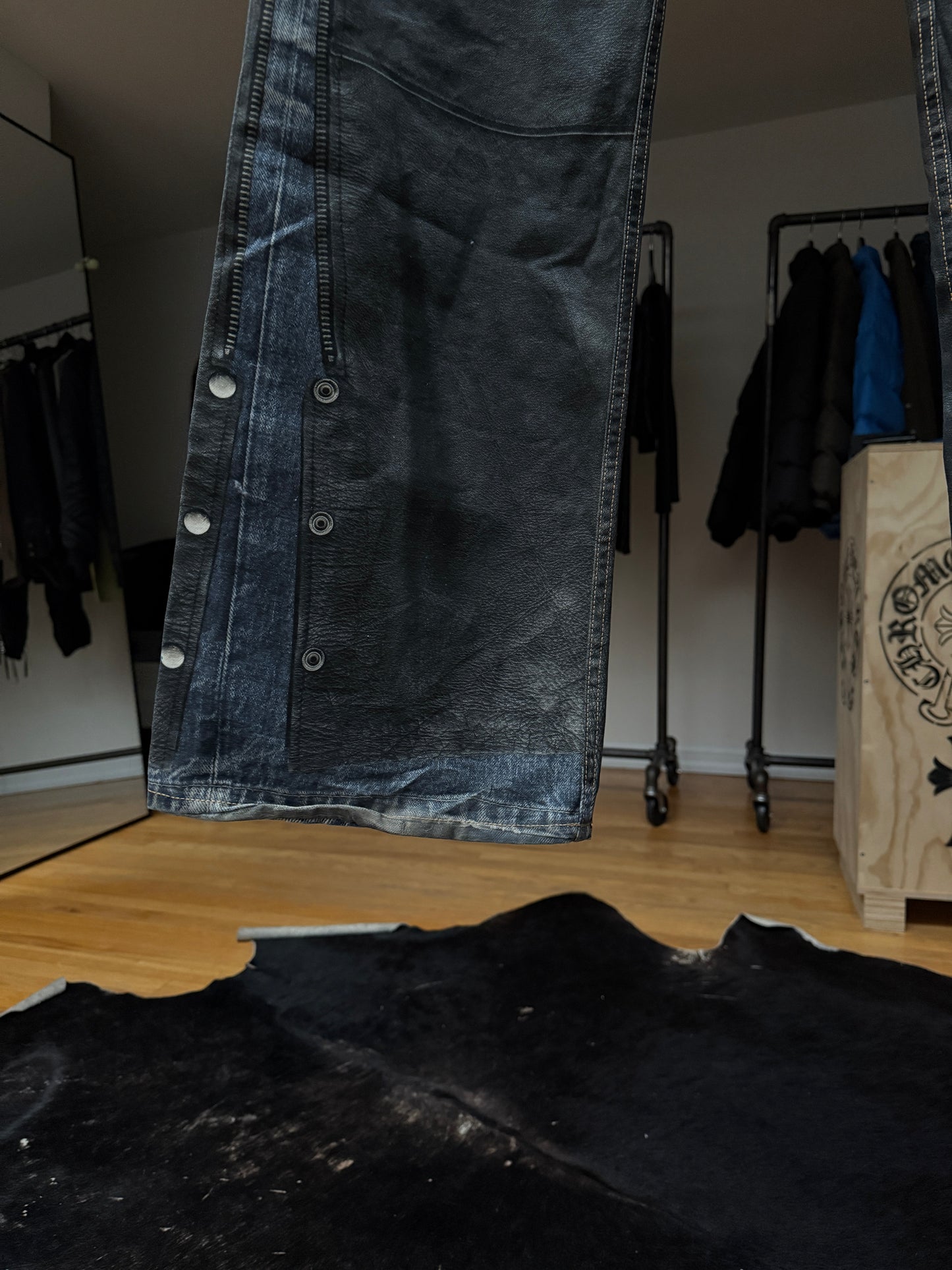 Acne Studios Trompe l'Oeil Faux Leather Chaps Jeans
