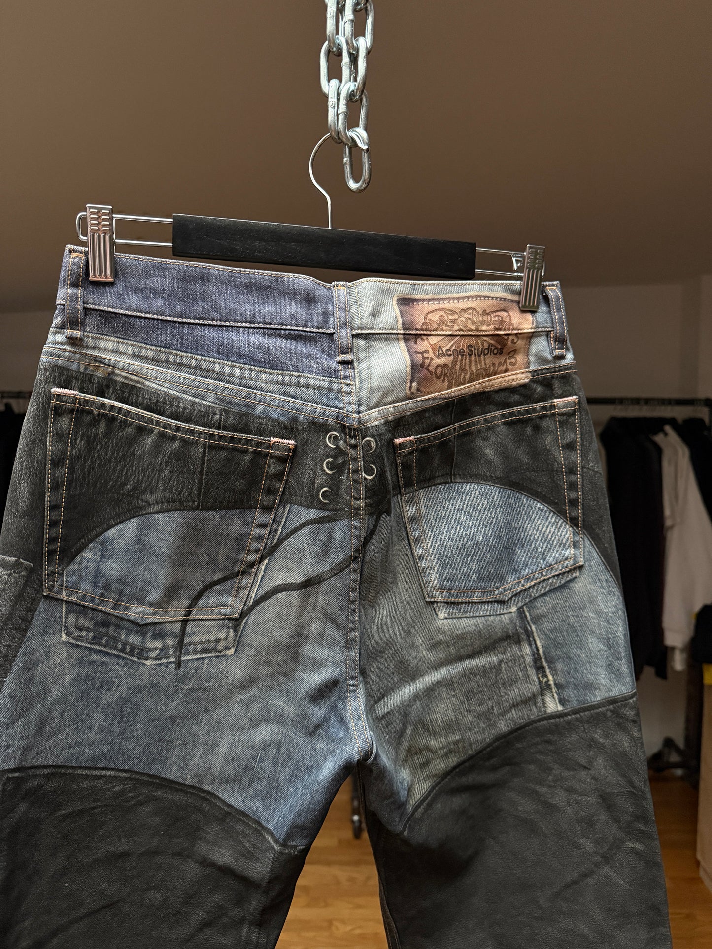 Acne Studios Trompe l'Oeil Faux Leather Chaps Jeans