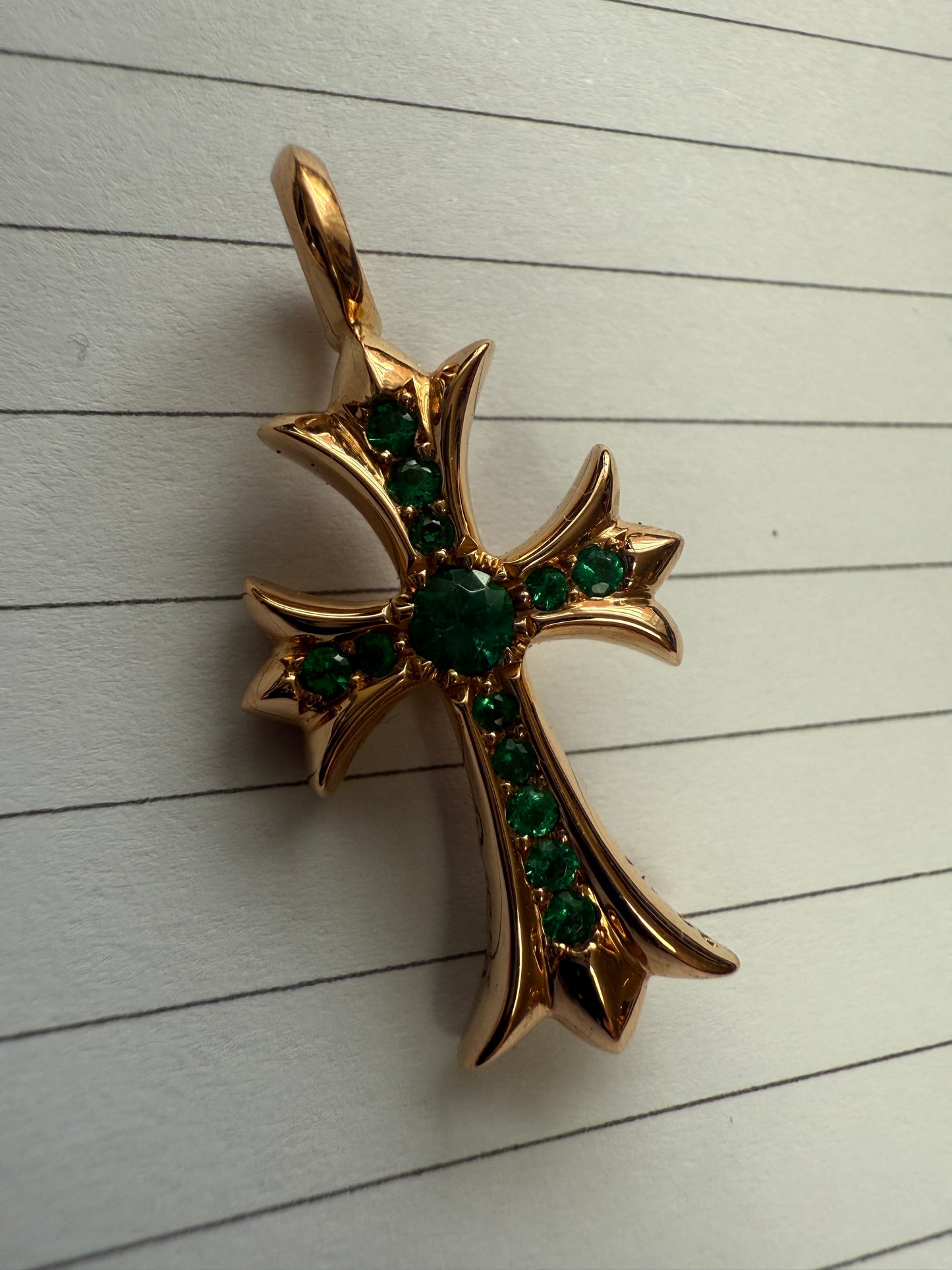 Chrome Hearts 22k Pave Emerald Tiny Cross Pendant