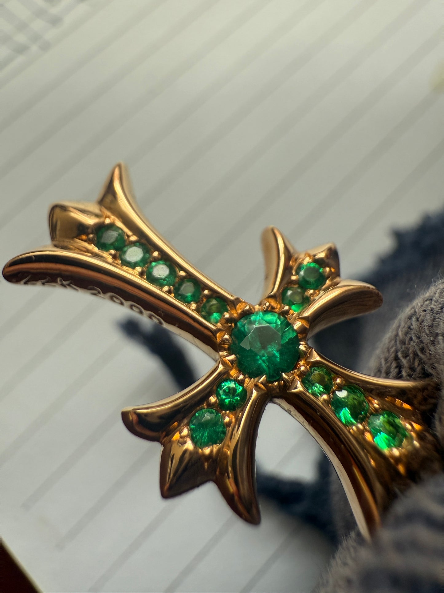Chrome Hearts 22k Pave Emerald Tiny Cross Pendant