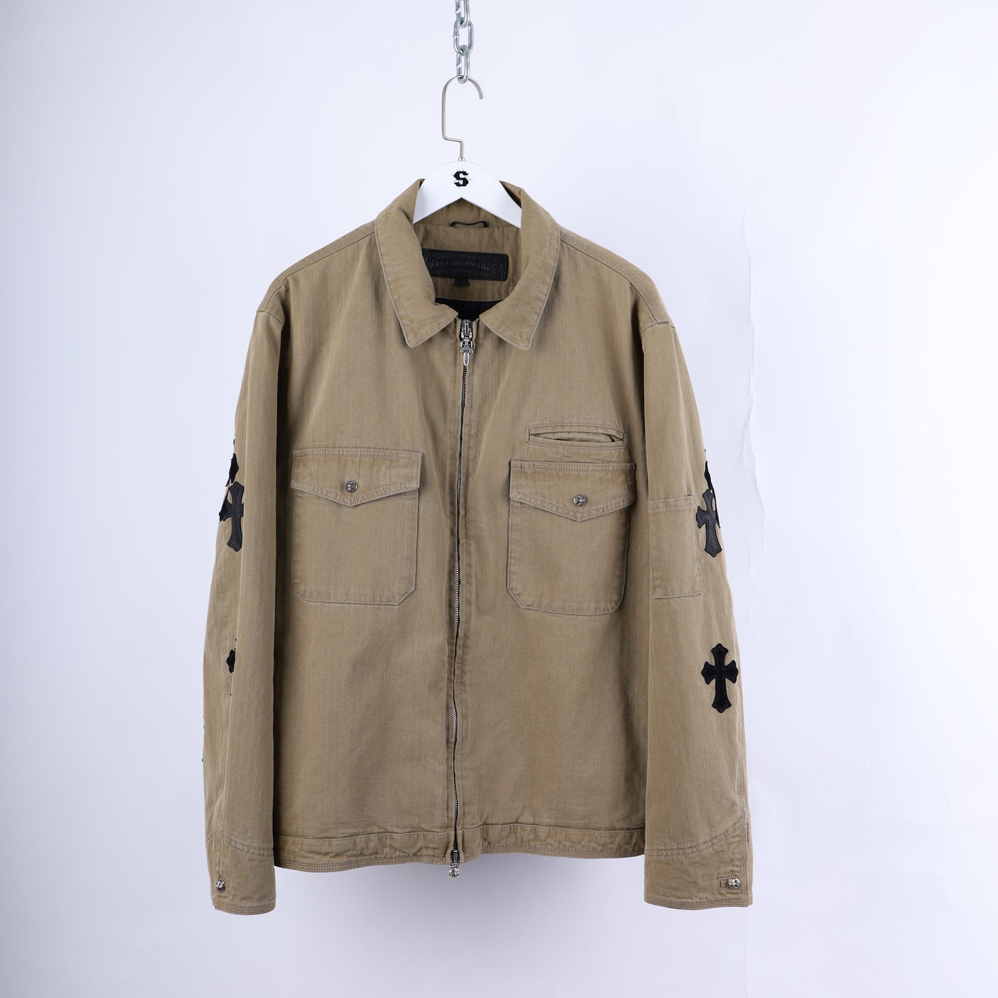 CHROME HEARTS KHAKI WORK JACKET CROSS PATCH WITH HORSESHOE