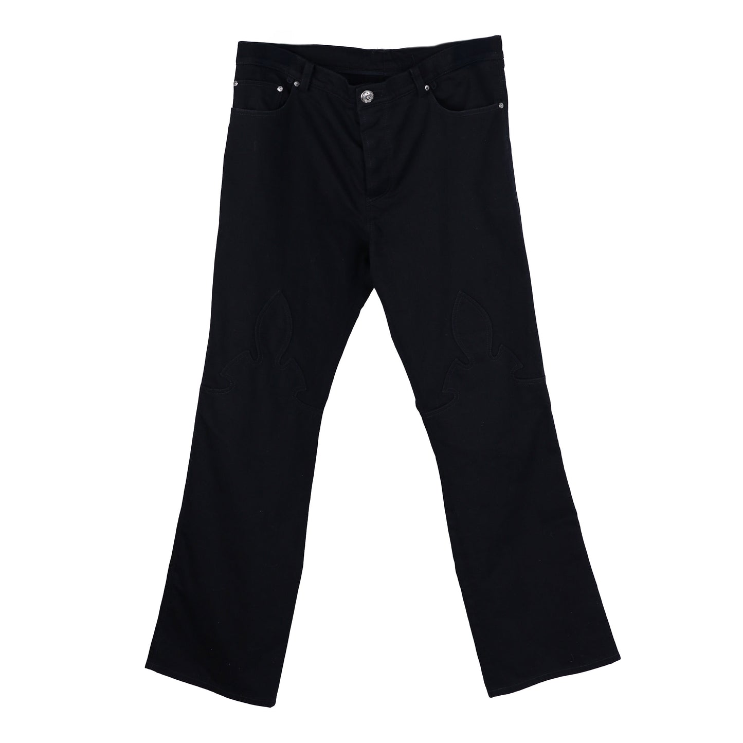 CHROME HEARTS FLUER KNEE BLACK DENIM SZ 38