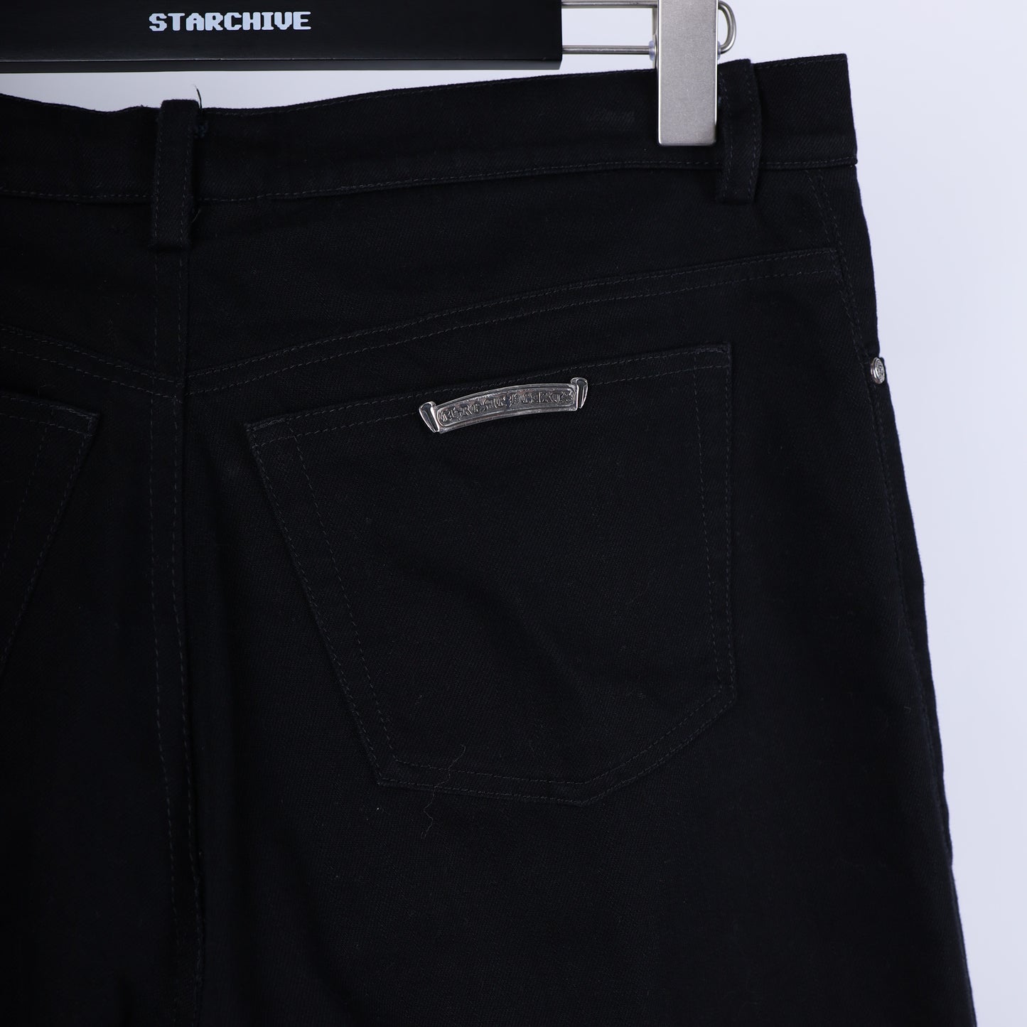 CHROME HEARTS FLUER KNEE BLACK DENIM SZ 38