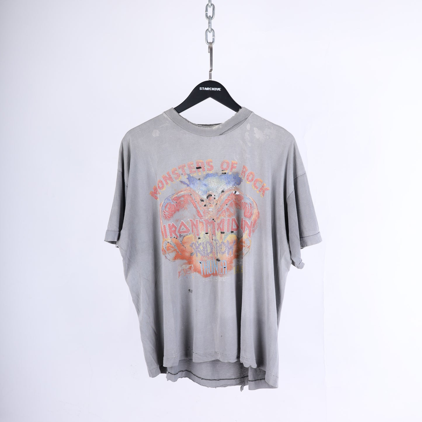 VINTAGE MONSTERS OF ROCK THRASHED FADED IRON MAIDEN TOUR T-SHIRT