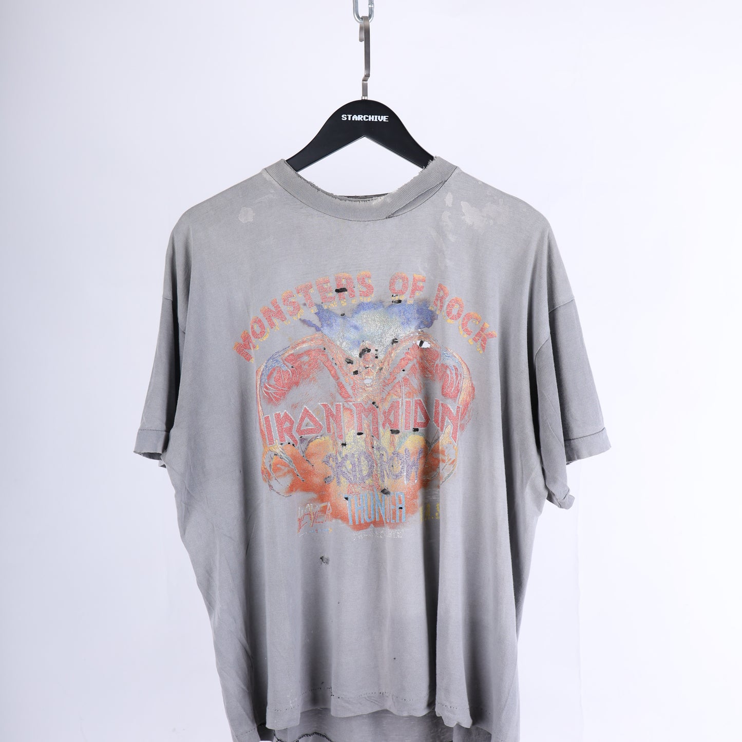 VINTAGE MONSTERS OF ROCK THRASHED FADED IRON MAIDEN TOUR T-SHIRT
