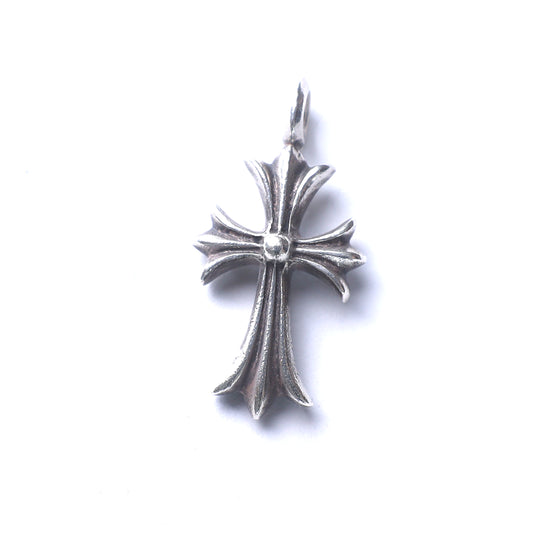 CHROME HEARTS BLACK DIAMOND STERLING SILVER TINY CROSS PENDANT
