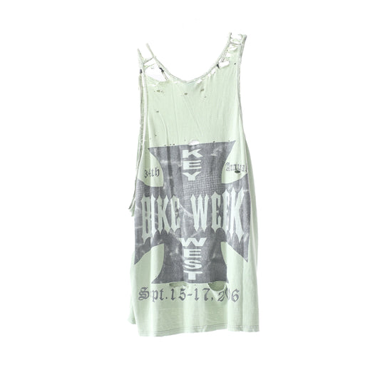 THRASHED FADED KEY WEST BIKE WEEK SAGE GREEN TANK TOP