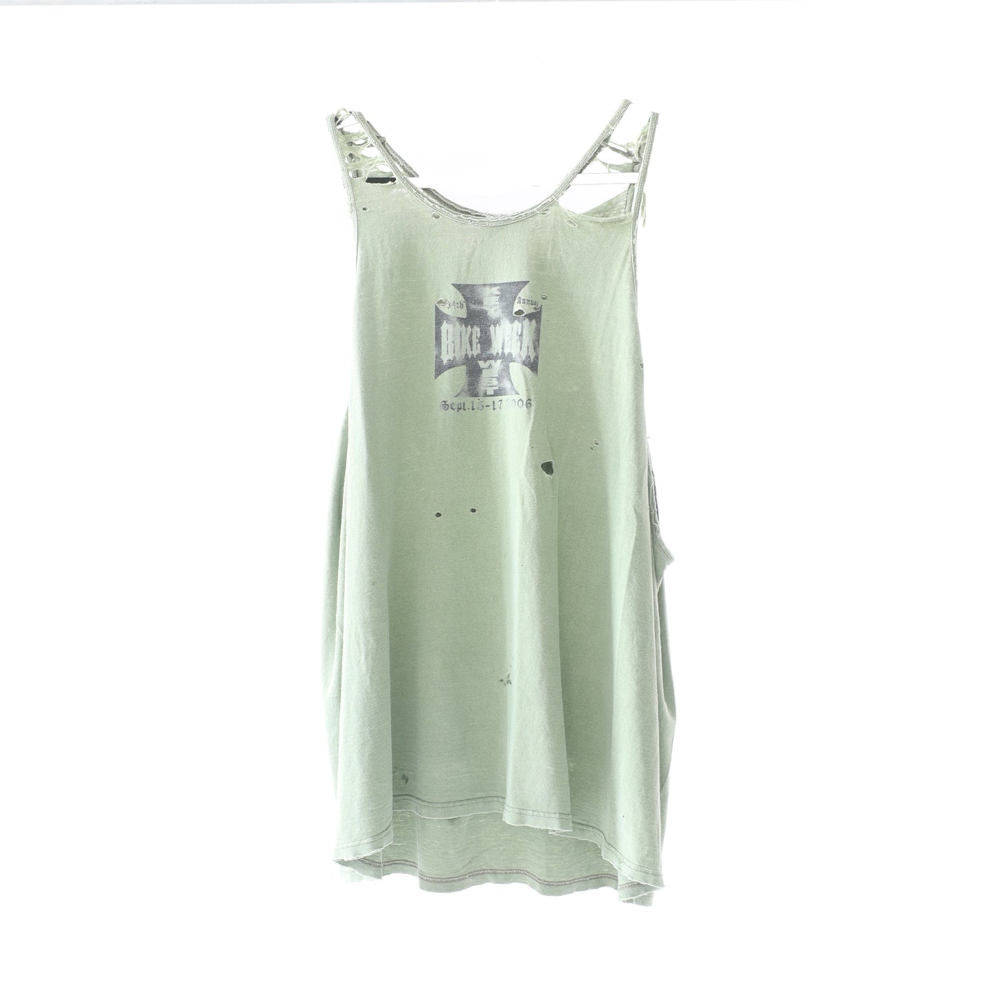 THRASHED FADED KEY WEST BIKE WEEK SAGE GREEN TANK TOP