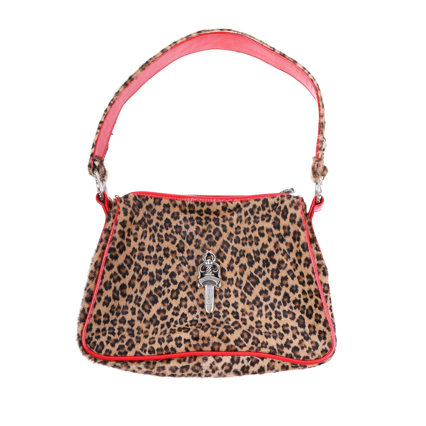 LEAPOARD CHICKEN NUGGET BAG WITH RED PATENT LEATHER CROSS PATCHES