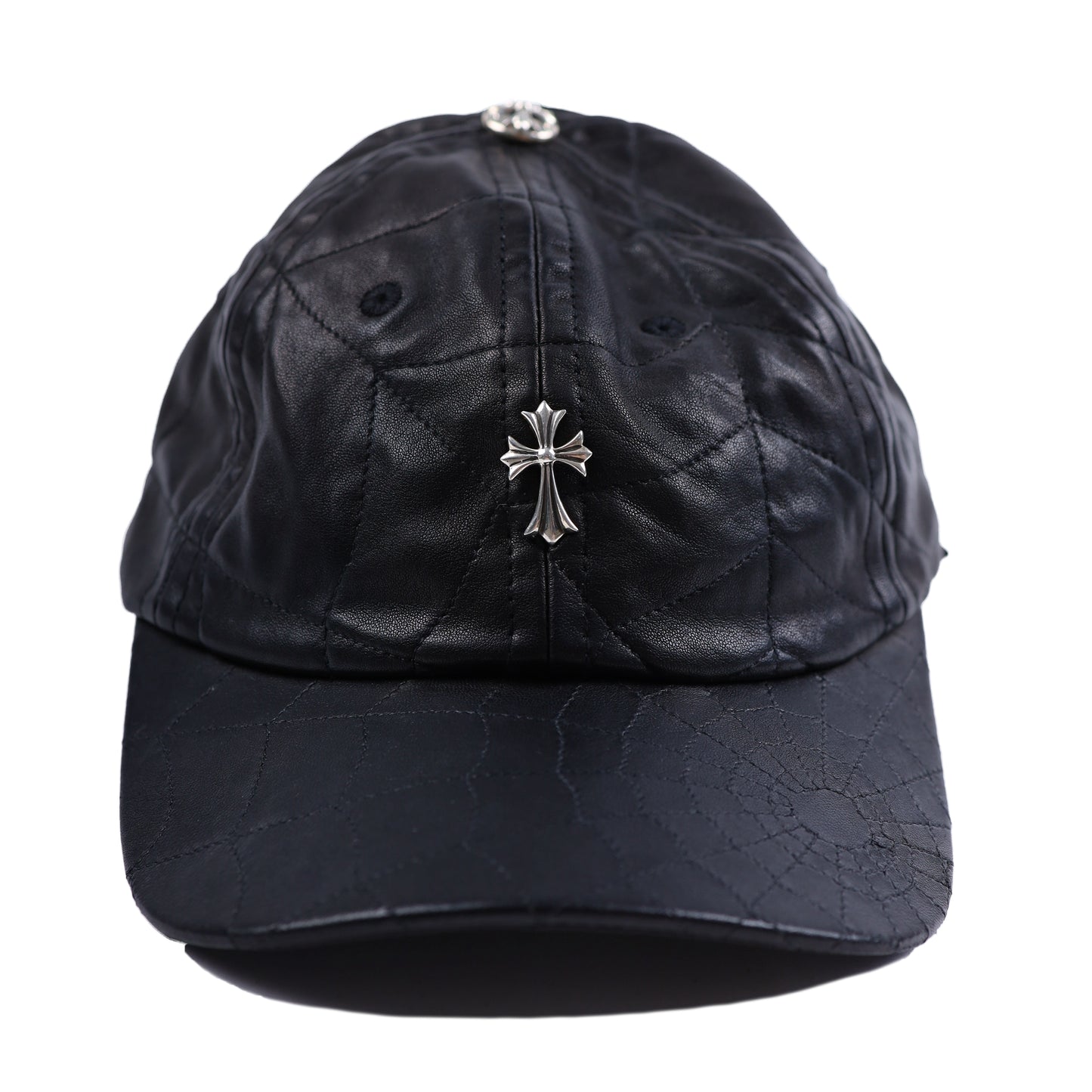 BLACK LEATHER SPIDER WEB HAT