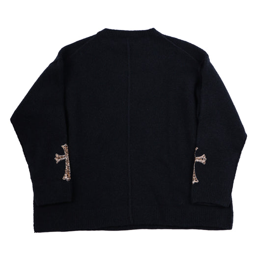 CHROME HEARTS CASHMERE SWEATER WITH LEAPOARD CROSS PATCH