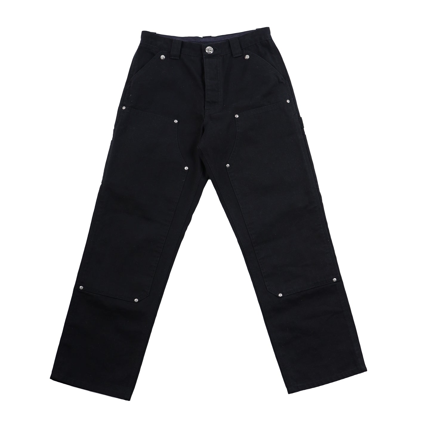 CHROME HEARTS PLAIN BLACK CARPENTER PANTS WITH SILVER HARDWARE
