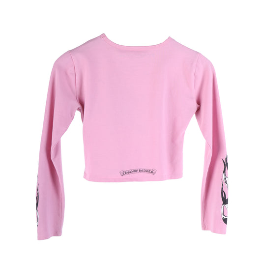 CH MATTY BOY PINK CROP TOP FLAMES