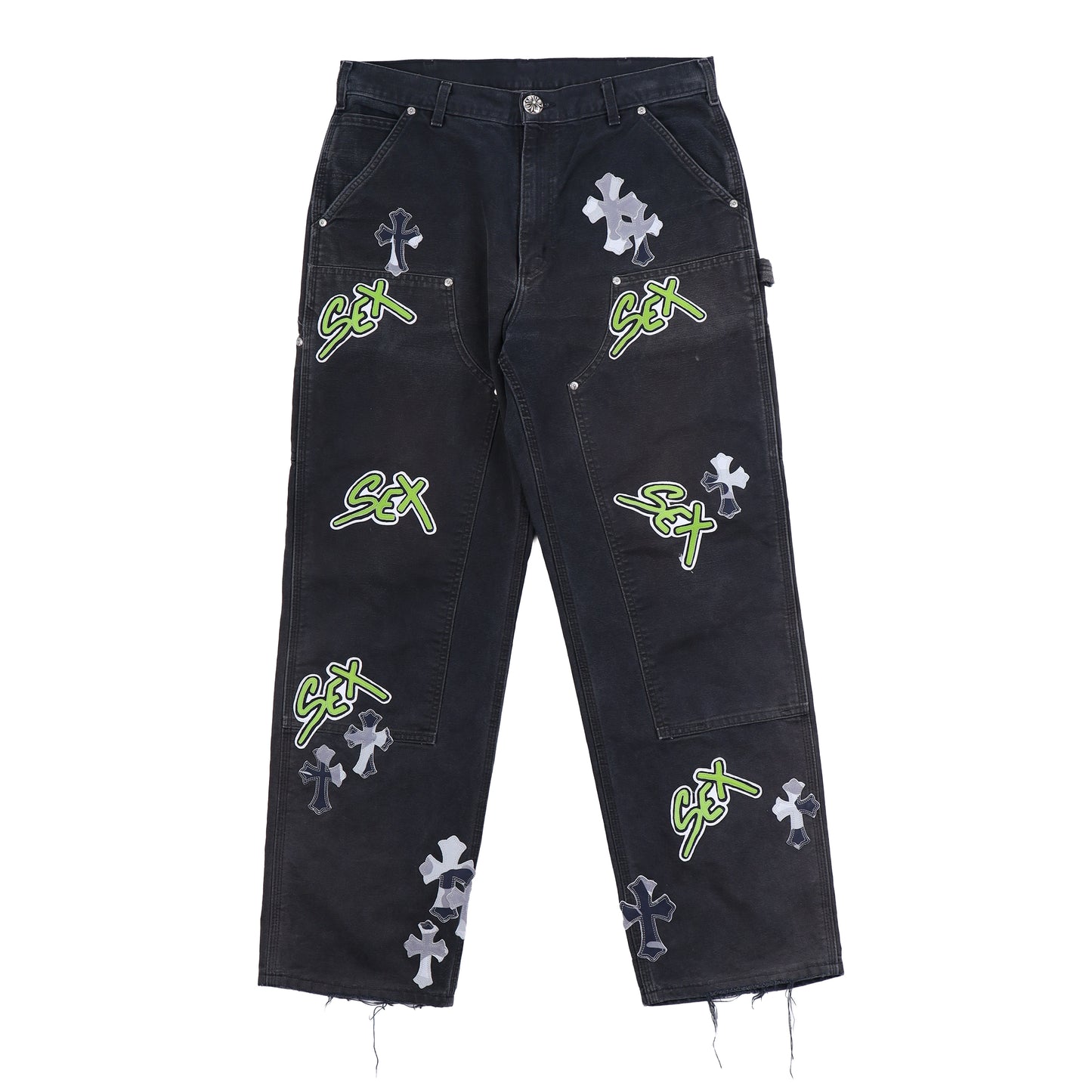 SEX RECORDS BLACK DOUBLE KNEE PANTS