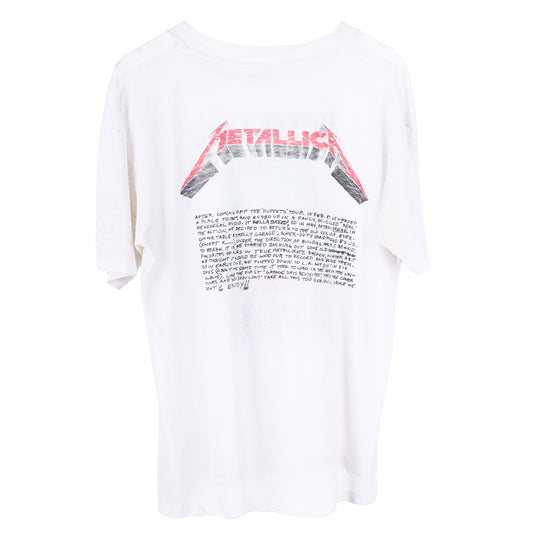 VINTAGE WHITE PAPER THIN METALLICA 1980S CRASH COURSE BRAIN SURGERY BAND T-SHIRT