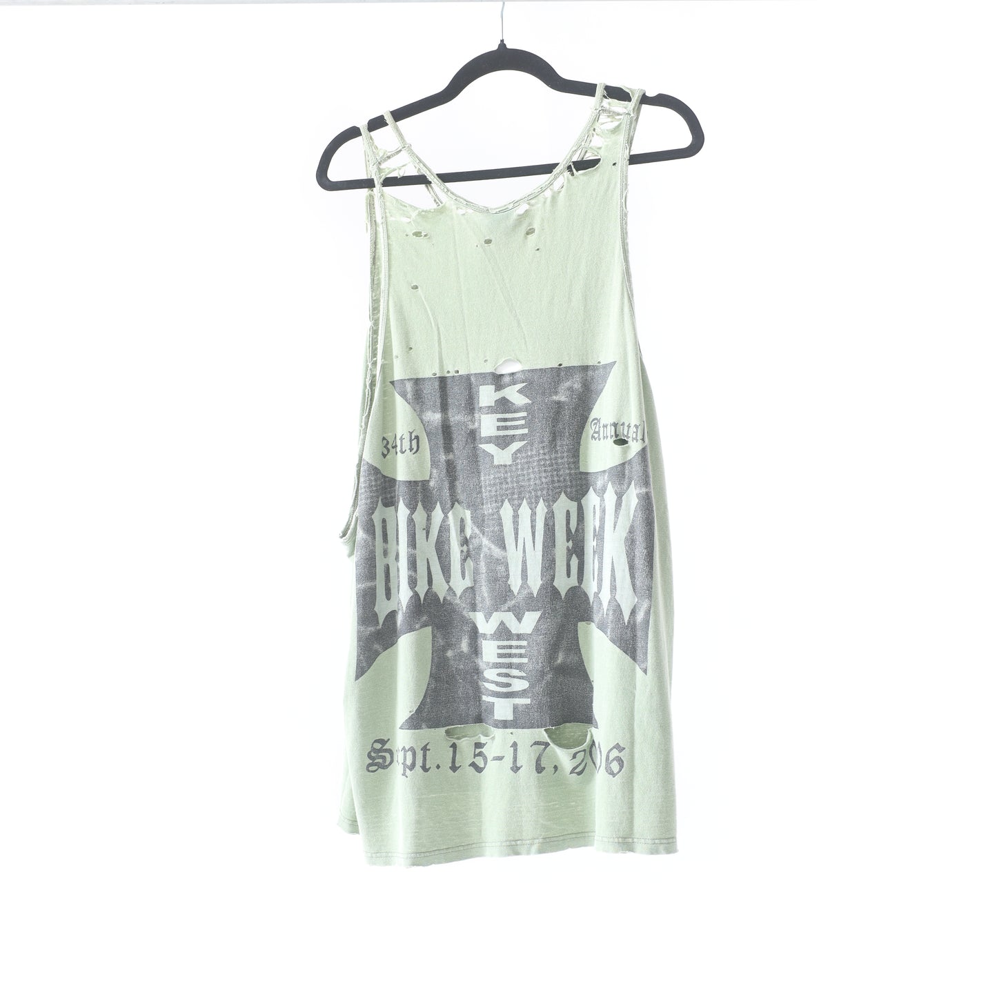 THRASHED FADED KEY WEST BIKE WEEK SAGE GREEN TANK TOP