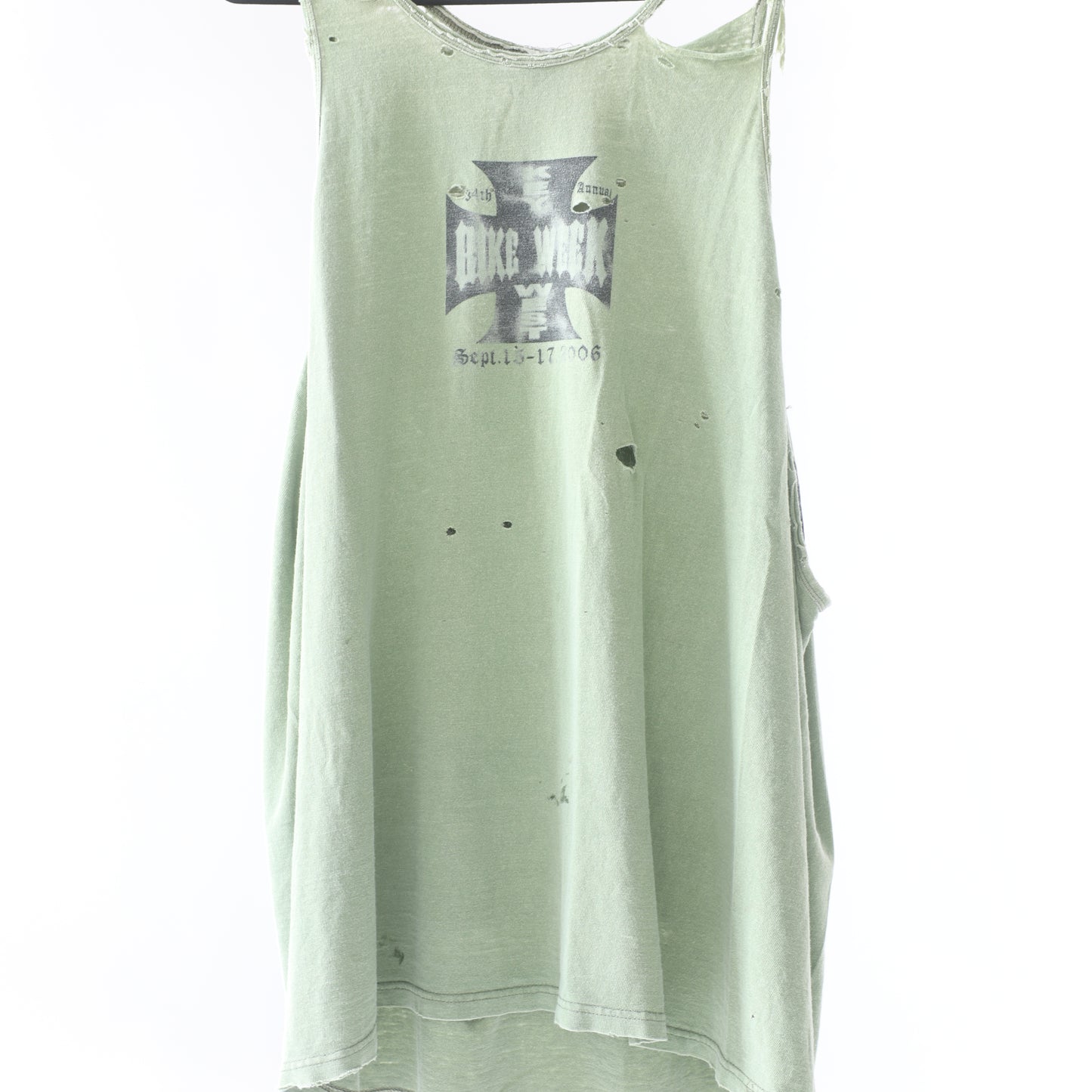 THRASHED FADED KEY WEST BIKE WEEK SAGE GREEN TANK TOP