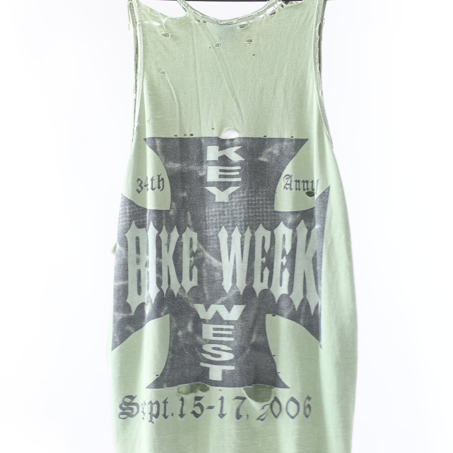 THRASHED FADED KEY WEST BIKE WEEK SAGE GREEN TANK TOP