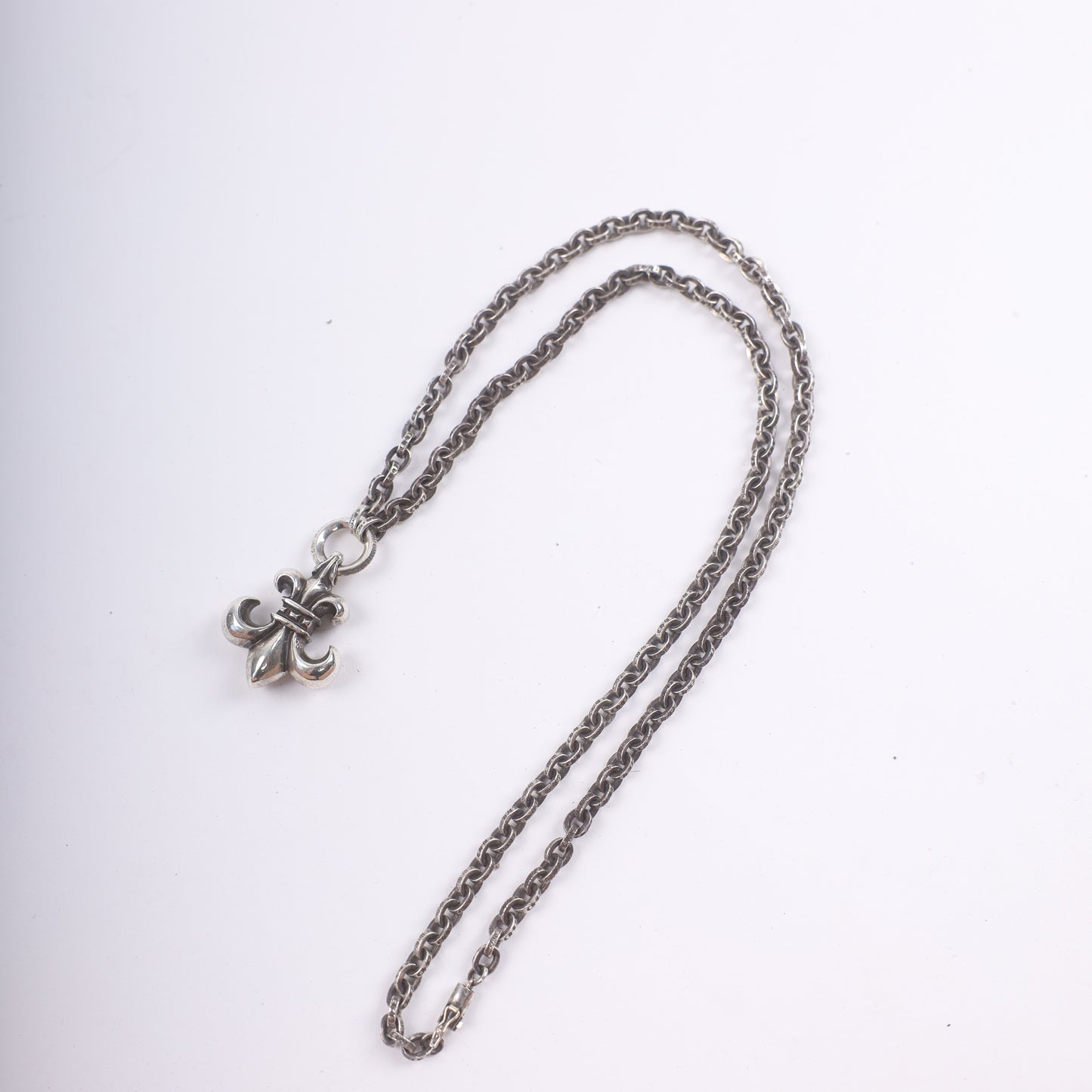 Chrome Hearts Fleur De Lis Pendant & Paper Chain 20 Inch