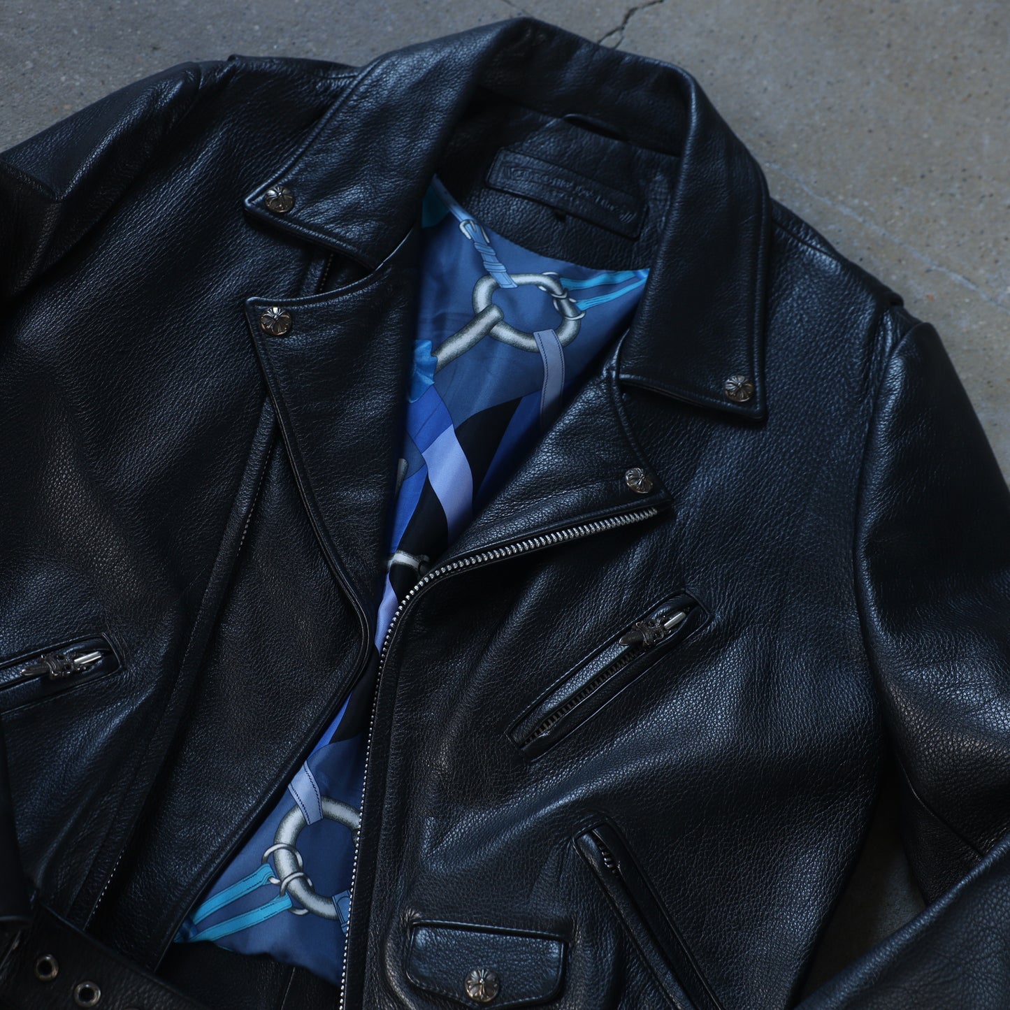 Chrome Hearts JJ Dean Hermes Scarf Lined Leather Jacket