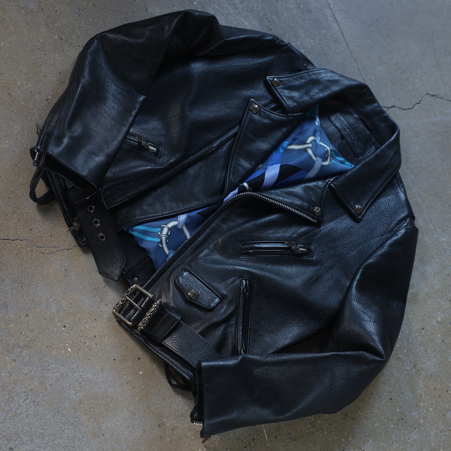 Chrome Hearts JJ Dean Hermes Scarf Lined Leather Jacket