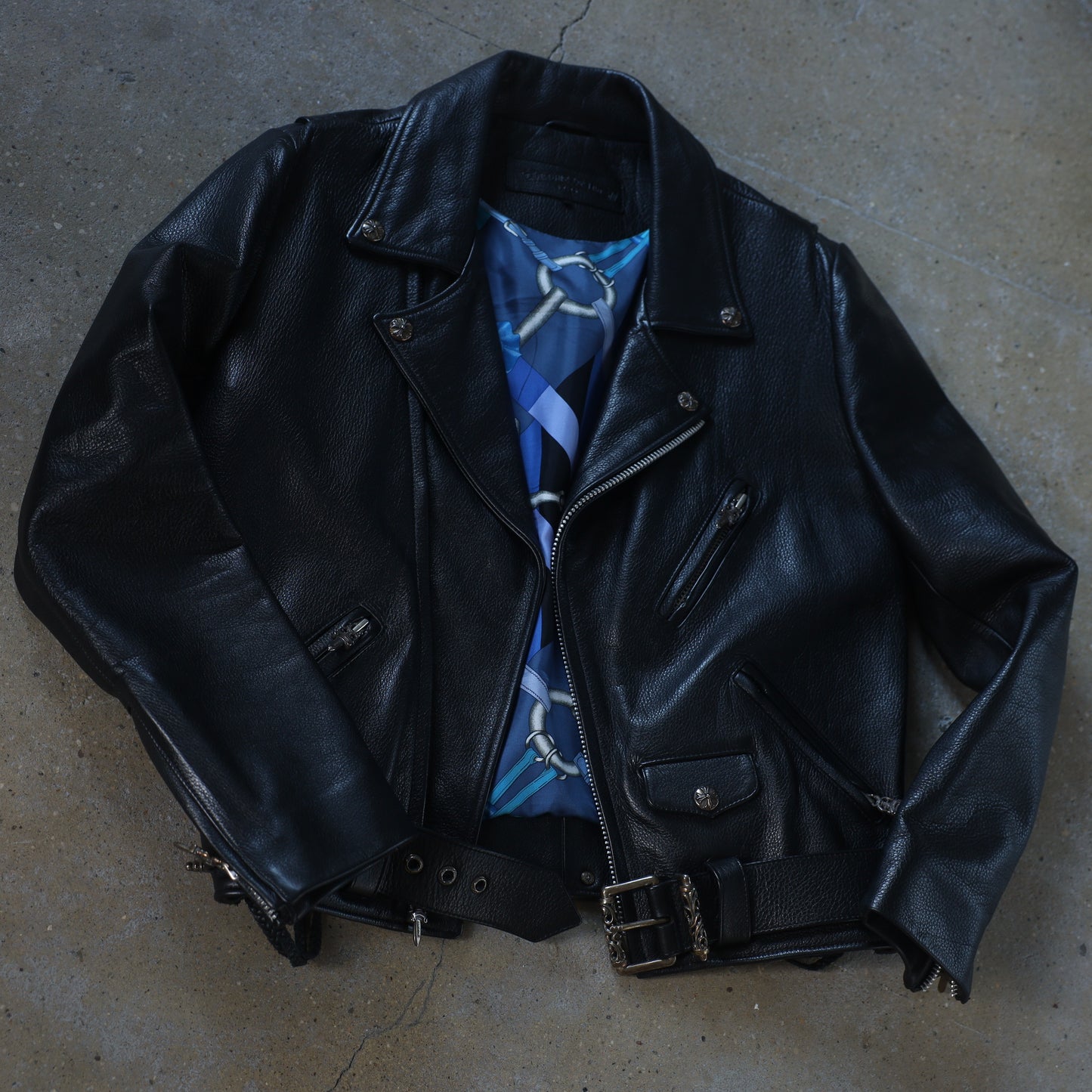 Chrome Hearts JJ Dean Hermes Scarf Lined Leather Jacket