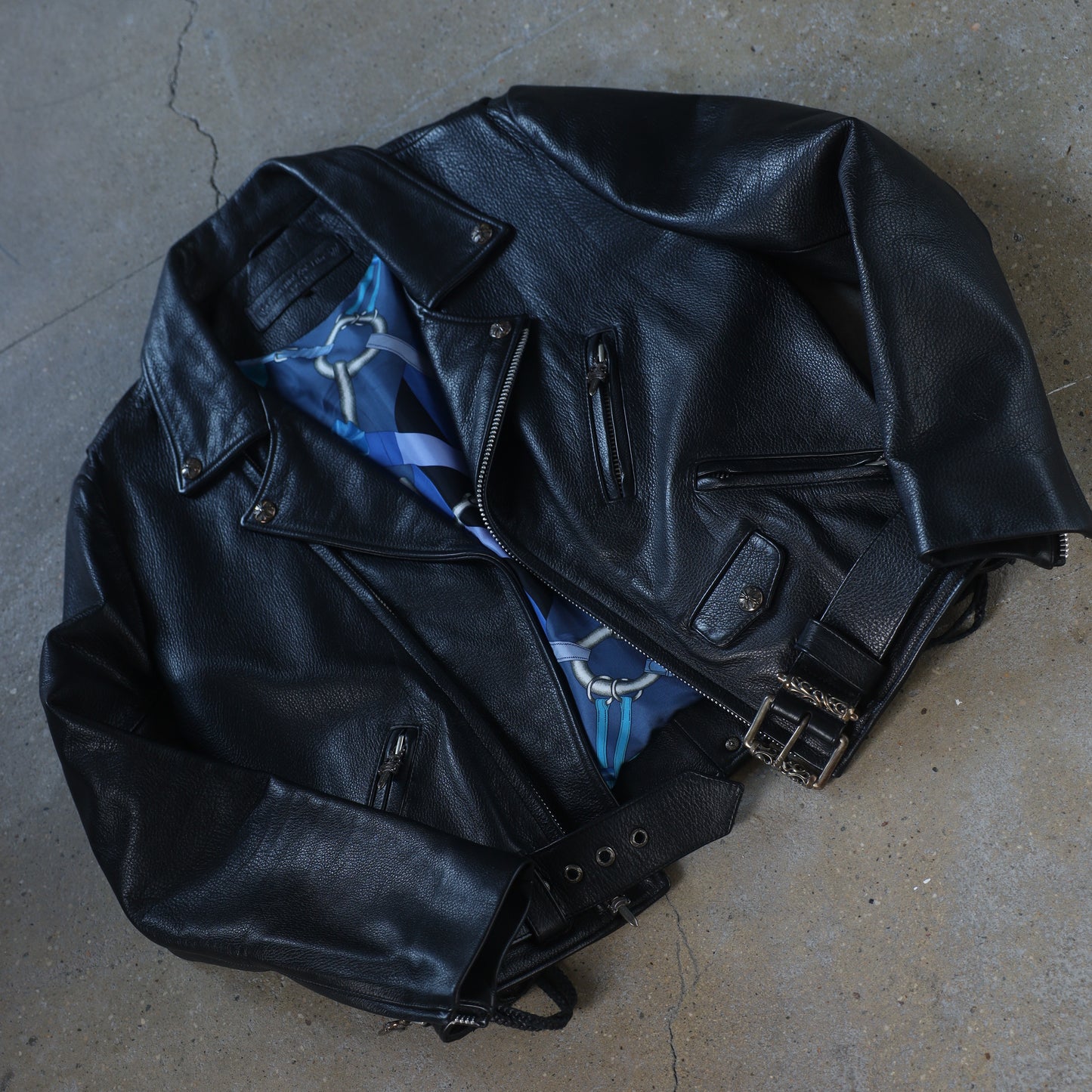 Chrome Hearts JJ Dean Hermes Scarf Lined Leather Jacket