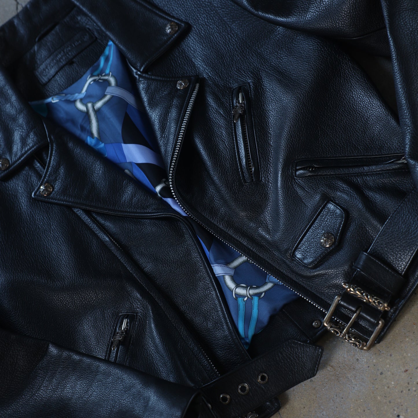 Chrome Hearts JJ Dean Hermes Scarf Lined Leather Jacket