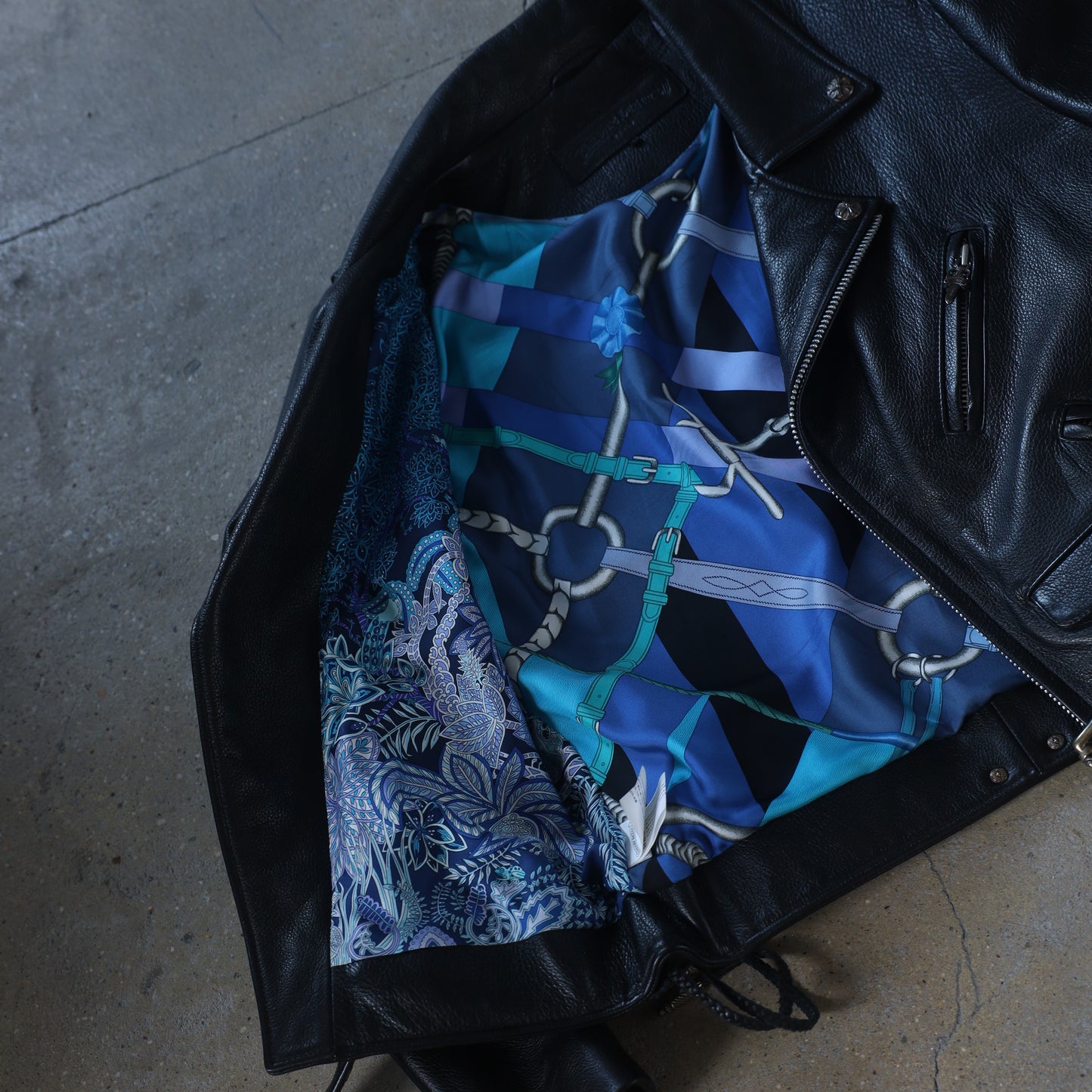 Chrome Hearts JJ Dean Hermes Scarf Lined Leather Jacket