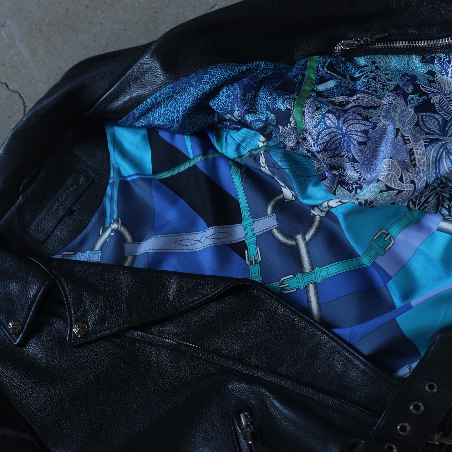 Chrome Hearts JJ Dean Hermes Scarf Lined Leather Jacket