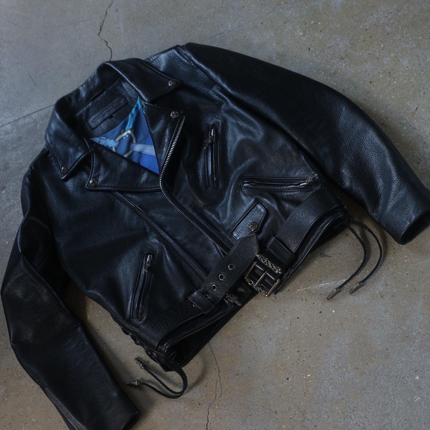 Chrome Hearts JJ Dean Hermes Scarf Lined Leather Jacket
