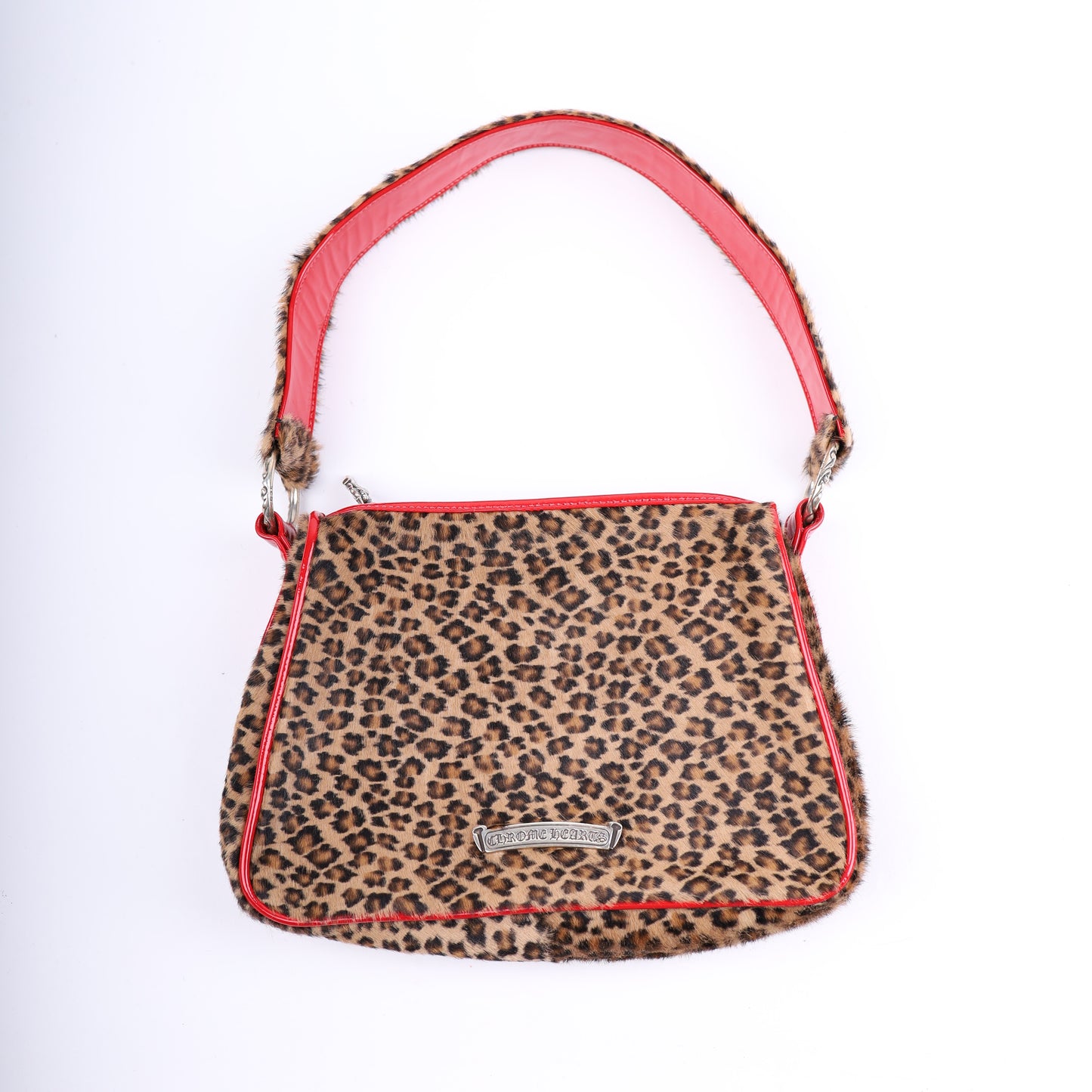LEAPOARD CHICKEN NUGGET BAG WITH RED PATENT LEATHER CROSS PATCHES