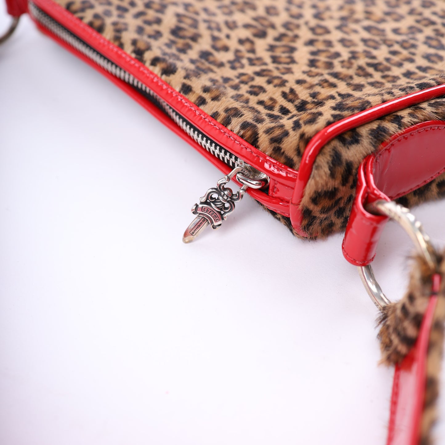 LEAPOARD CHICKEN NUGGET BAG WITH RED PATENT LEATHER CROSS PATCHES