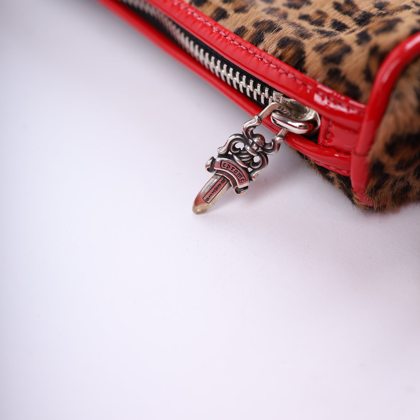 LEAPOARD CHICKEN NUGGET BAG WITH RED PATENT LEATHER CROSS PATCHES